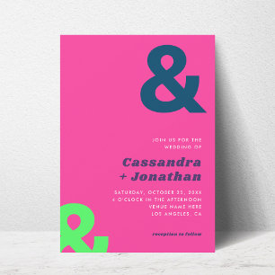 Hot Pink Groovy Retro   Bold Ampersand Wedding Einladung