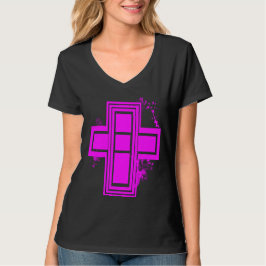 Hot Pink Grunge Graffiti Cross T - Shirt