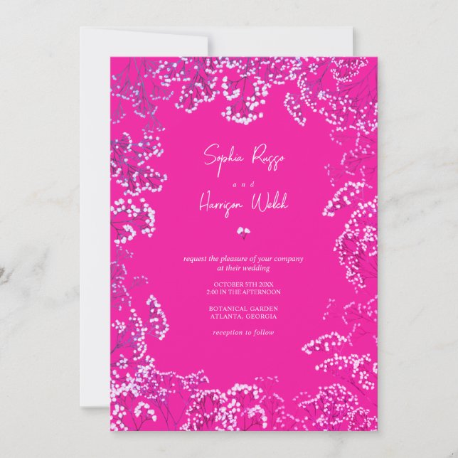 Hot Pink Gypsophila Mix and Match Wedding Einladung (Vorderseite)