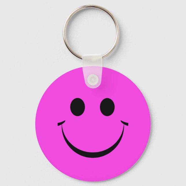 Hot Pink Happy Face Birthday Schlüsselanhänger (Vorderseite)