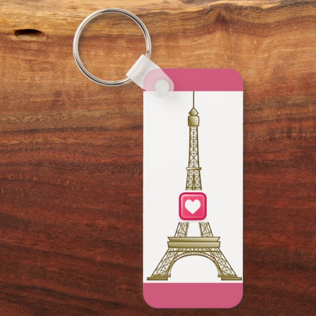 Hot Pink Heart Eiffel Tower Schlüsselanhänger (Vorderseite)