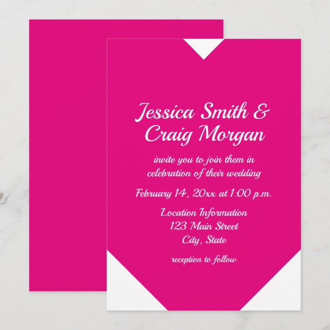 Hot Pink Heart Shape Valentines Wedding Einladung (Vorne/Hinten)