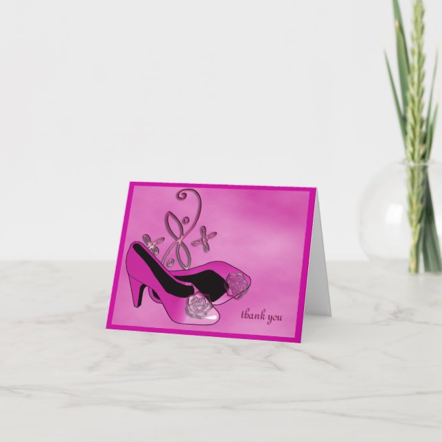 Hot Pink Heelses Quinceanera 15. Geburtstag Vielen Dankeskarte (Vorderseite)
