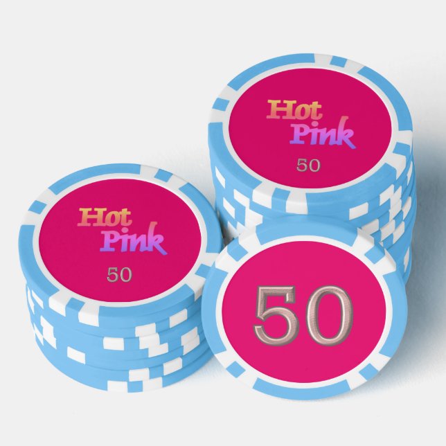 Hot Pink hellblau 50 gestreifter Poker-Chip Pokerchips (Stapel)