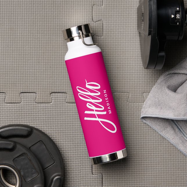 Hot Pink Hello Modern Einfaches Skript mit Ihrem N Trinkflasche (Fitnessstudio)