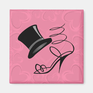 Hot-Pink-Herz-Top-Hut- und High-Heels-Magnet Magnet