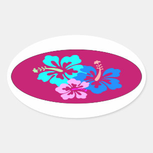 Hot Pink Hibisken Pattern Ovaler Aufkleber