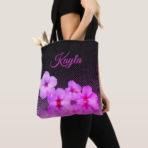 Hot-Pink-Hibiskus auf Schwarz und Rosa überprüft Tasche