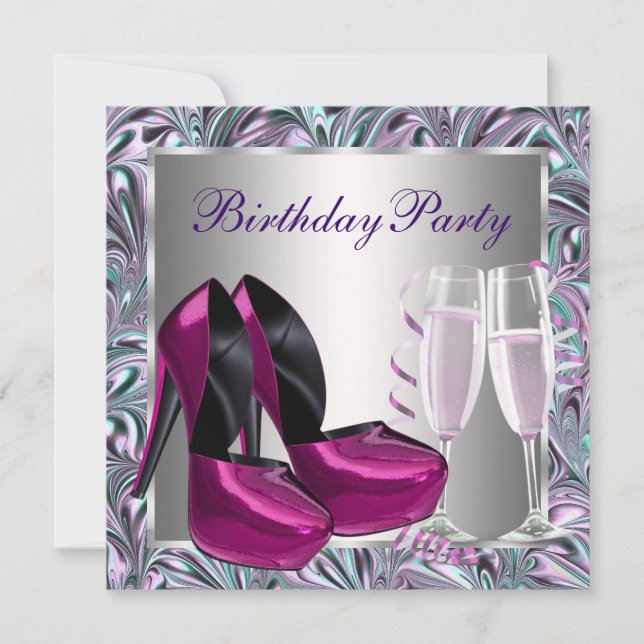 Hot Pink High Heel Schuhe Frauen Geburtstag Einladung (Vorderseite)