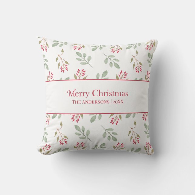 Hot Pink Holly Berry Christmas Throw Kissen (Vorderseite)