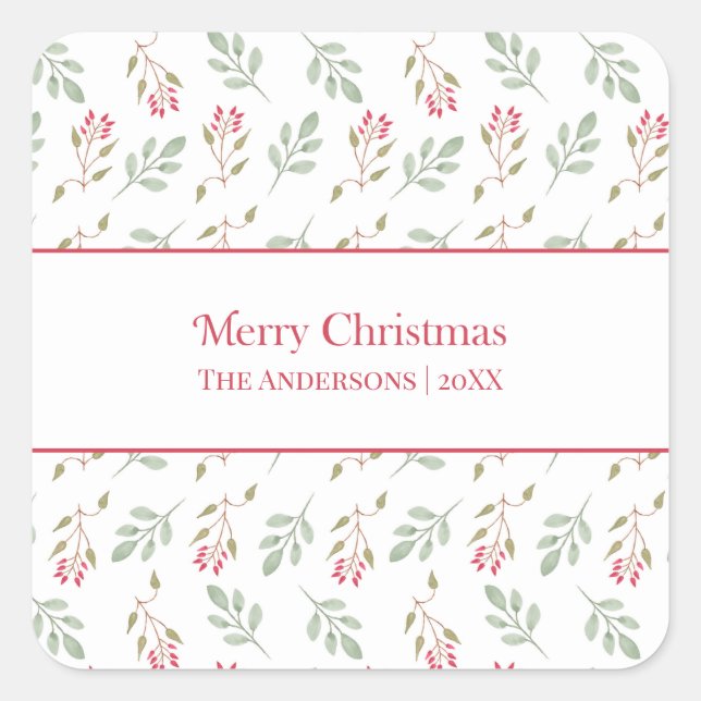 Hot Pink Holly Berry Frohe Weihnachtsgeschenke Sti Quadratischer Aufkleber (Vorderseite)