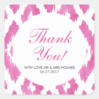Hot Pink Ikat Vielen Dank Quadratischer Aufkleber