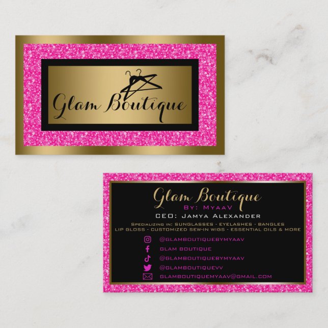 Hot-Pink-Imitate Glitzer Cloud Hanger Business Car Visitenkarte (Vorne/Hinten)