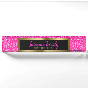 Hot Pink Imitate Glitzer Gold Akzente Namensplakette