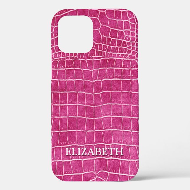 Hot Pink Imitate Krokodile Leder Personalisierter  Case-Mate iPhone Hülle (Rückseite)