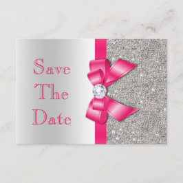 Hot Pink Imitats Bow & Diamonds Save the Date