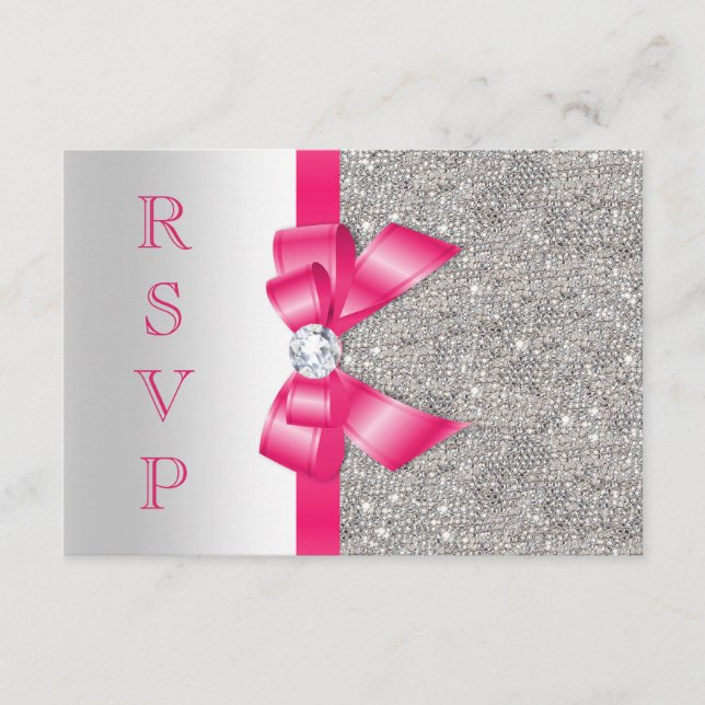 Hot Pink Imitats Bow & Diamonds UAWG RSVP Karte (Vorderseite)