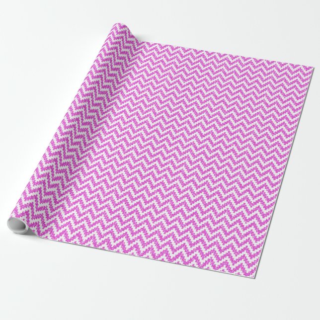 Hot Pink Imitats Glitzer & White Ikat Zickzack Geschenkpapier (Ungerollt)