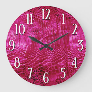 Hot Pink Imitats Leather Große Wanduhr