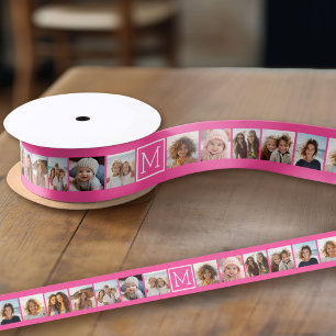 Hot Pink Instagramm Foto Collage Custom Monogram Ripsband
