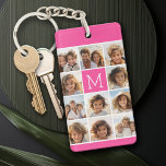 Hot Pink Instagramm Foto Collage Custom Monogram Schlüsselanhänger<br><div class="desc">Verwenden Sie bis zu 11 quadratische oder selbstständige Fotos,  um ein einzigartiges und persönliches Geschenk zu schaffen. Oder man behalte den Hipster Welpe und macht einen trendigen Sake. Wenn Sie die Bilder anpassen müssen,  klicken Sie auf das Werkzeug anpassen,  um Änderungen vorzunehmen.</div>