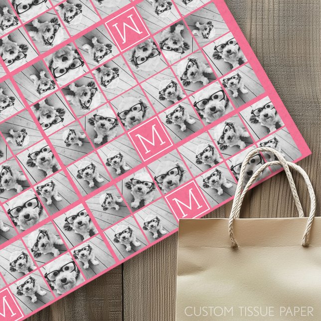 Hot Pink Instagramm Foto Collage Custom Monogram Seidenpapier (Custom Tissue Paper)