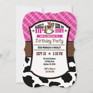 Hot Pink Kariert Cowhide Cowboy Birthday Einladung