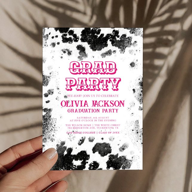 Hot Pink Kuh Print Chic Rustic Graduation Party Einladung (Von Creator hochgeladen)