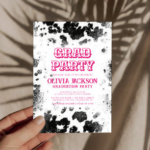 Hot Pink Kuh Print Chic Rustic Graduation Party Einladung