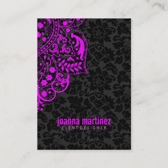 Hot Pink Lace & Reversible Black & White Damaskus Visitenkarte (Vorderseite)