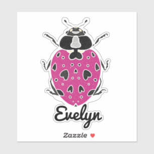 Hot Pink Ladybug mit Namensaufkleber Aufkleber