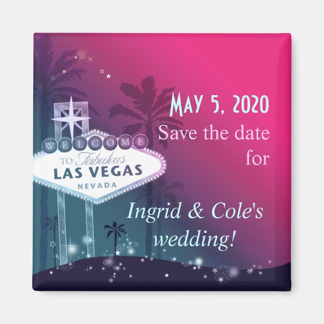 Hot Pink Las Vegas Strip Wedding Save the Date Magnet (Vorne)