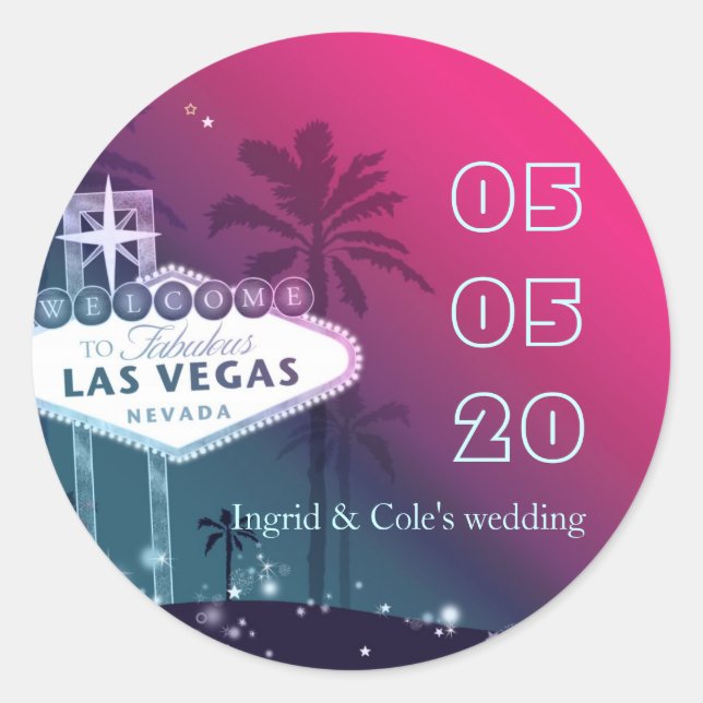 Hot Pink Las Vegas Wedding Save the Date Runder Aufkleber (Vorderseite)