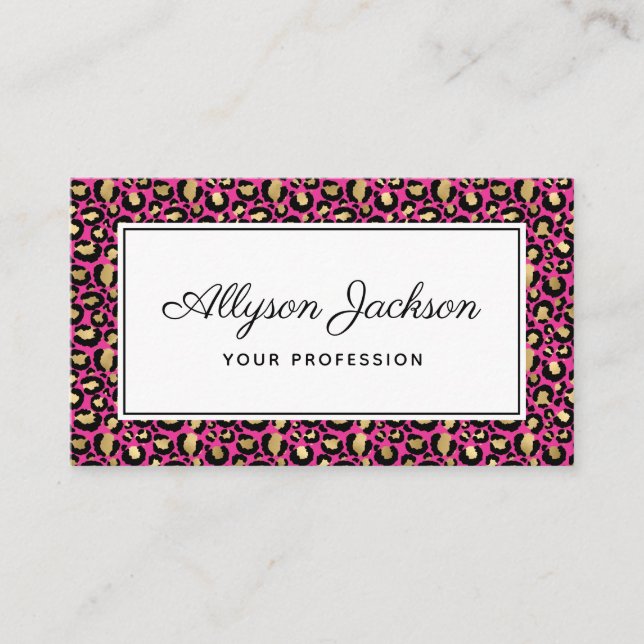 Hot Pink Leopard Business Card Visitenkarte (Vorderseite)