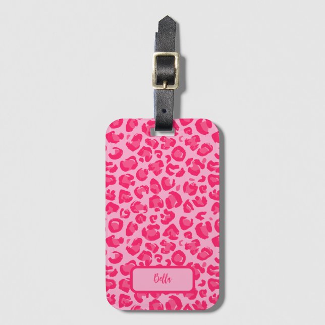 Hot Pink Leopard Muster Gepäckanhänger (Vorderseite Vertikal)