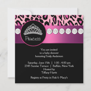 Hot Pink Leopard Princess Girl Baby Dusche Einladung