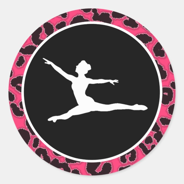 Hot Pink Leopard Print; Balletttänzer Runder Aufkleber (Vorderseite)