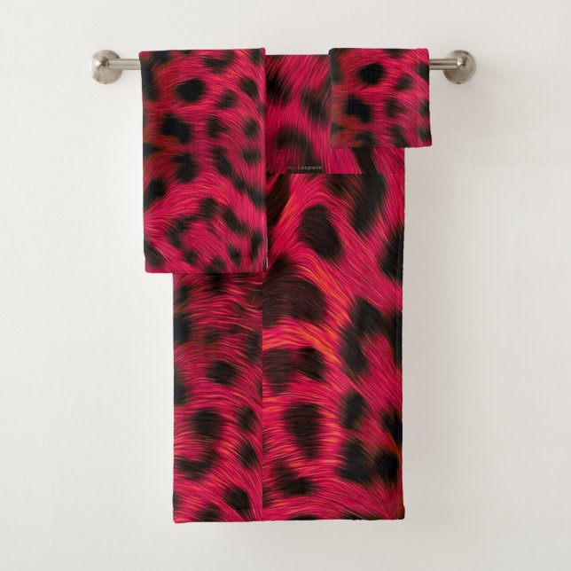 Hot Pink Leopard Print Faux  Badhandtuch Set (Insitu)