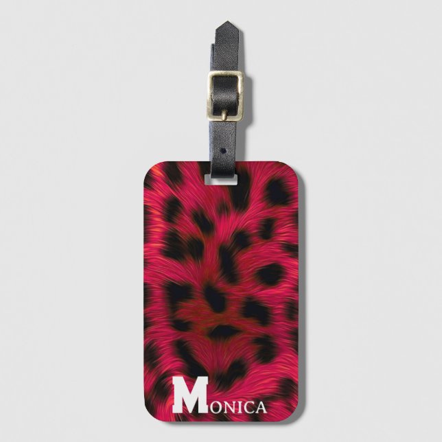 Hot Pink Leopard Print Faux  Gepäckanhänger (Vorderseite Vertikal)