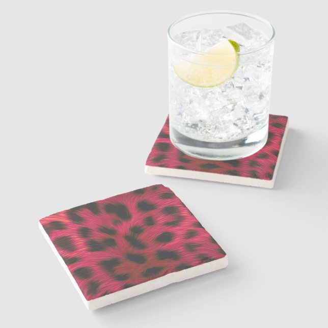 Hot Pink Leopard Print Faux  Steinuntersetzer (Seitenansicht)