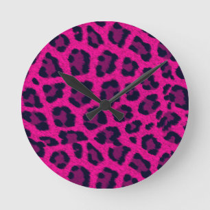 Hot Pink Leopard Print Wall Clock Runde Wanduhr