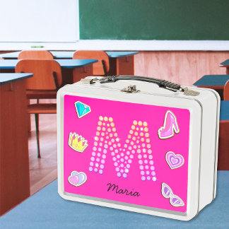 Hot Pink Letter M Monogramm Girl Back to School Metall Brotdose