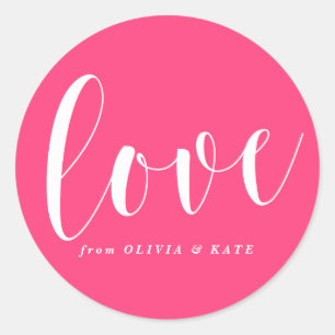 Hot Pink Liebe Moderne Kalligraphie Personalisiert Runder Aufkleber