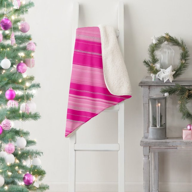 Hot Pink Light Pink & Silver Candy Cane Streifen Sherpadecke (Von Creator hochgeladen)