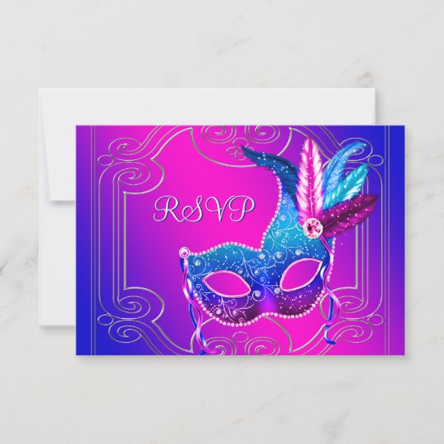 Hot Pink Lila Masquerade Party UAWG RSVP Karte (Vorderseite)
