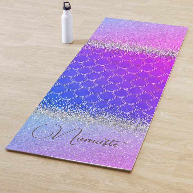Hot Pink Lila Mermaid Scales Glittery Bling Yogamatte (Beispiel)