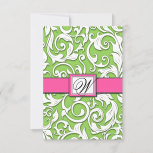 Hot Pink & Lime Green Damask RSVP Cards Karte
