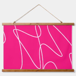 Hot Pink Line Art Wandteppich Mit Holzrahmen