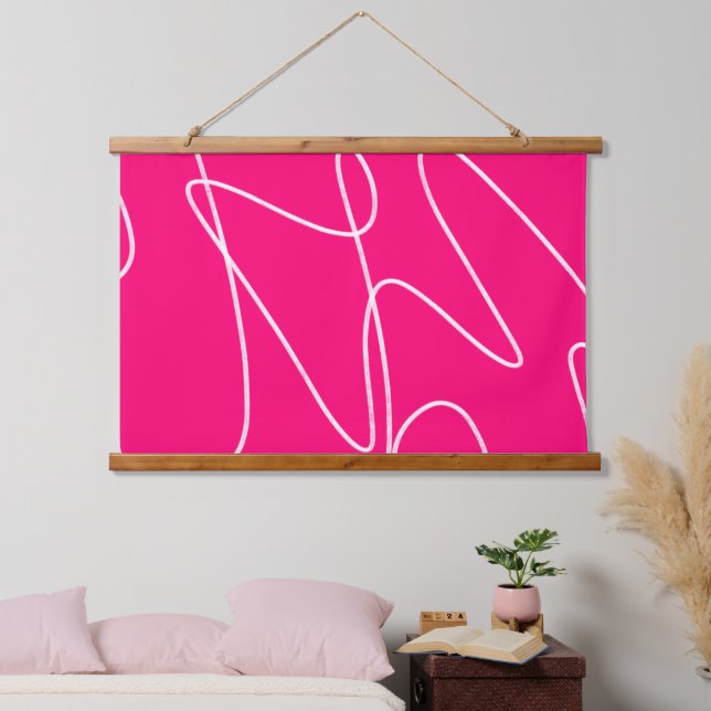 Hot Pink Line Art Wandteppich Mit Holzrahmen (Schlafzimmer)