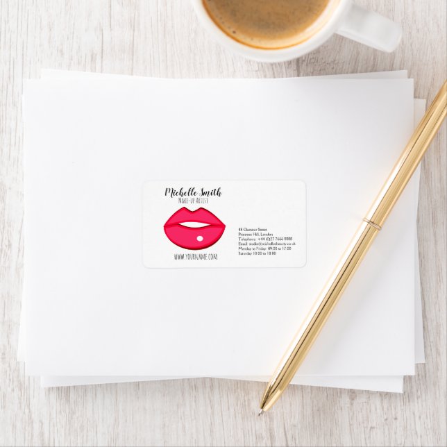 Hot Pink Lips Design Make-up Künstler Adressaufkleber (Insitu)